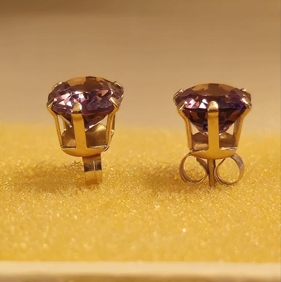 Oval Cut Amethyst & 10K Gold Earrings - Picture 6 of 8